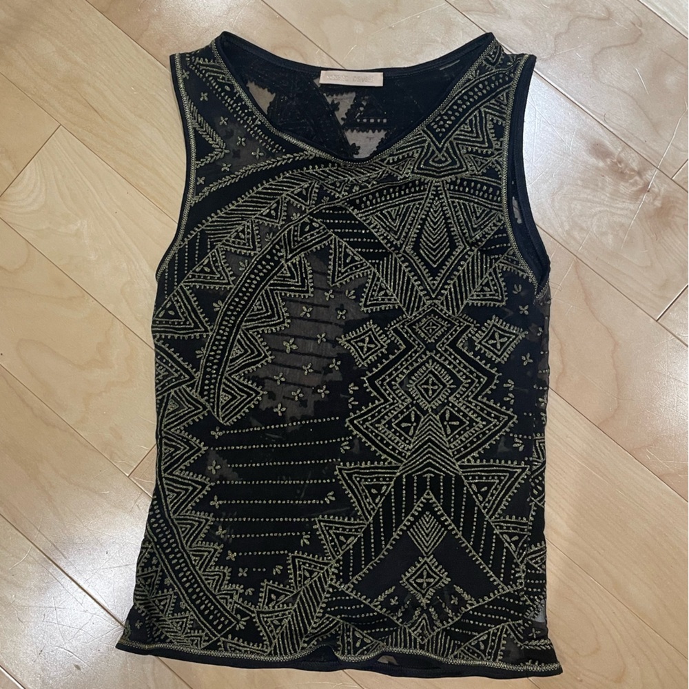Roberto Cavalli Black and Gold Graphic Top (size: small)